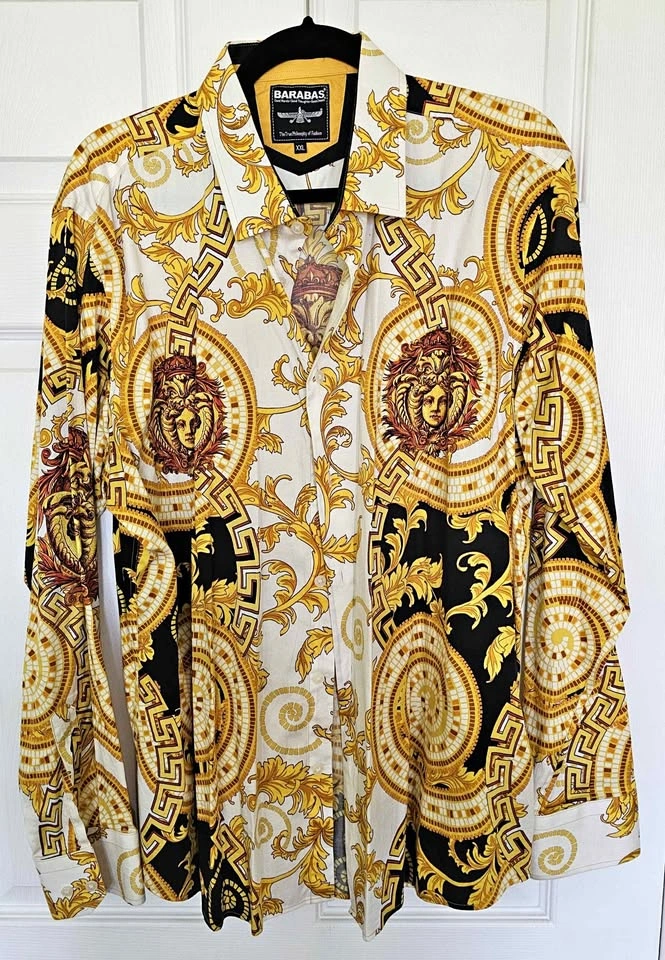 Brand New BARABAS Men's Baroque Medusa Gold Shirt - XXL