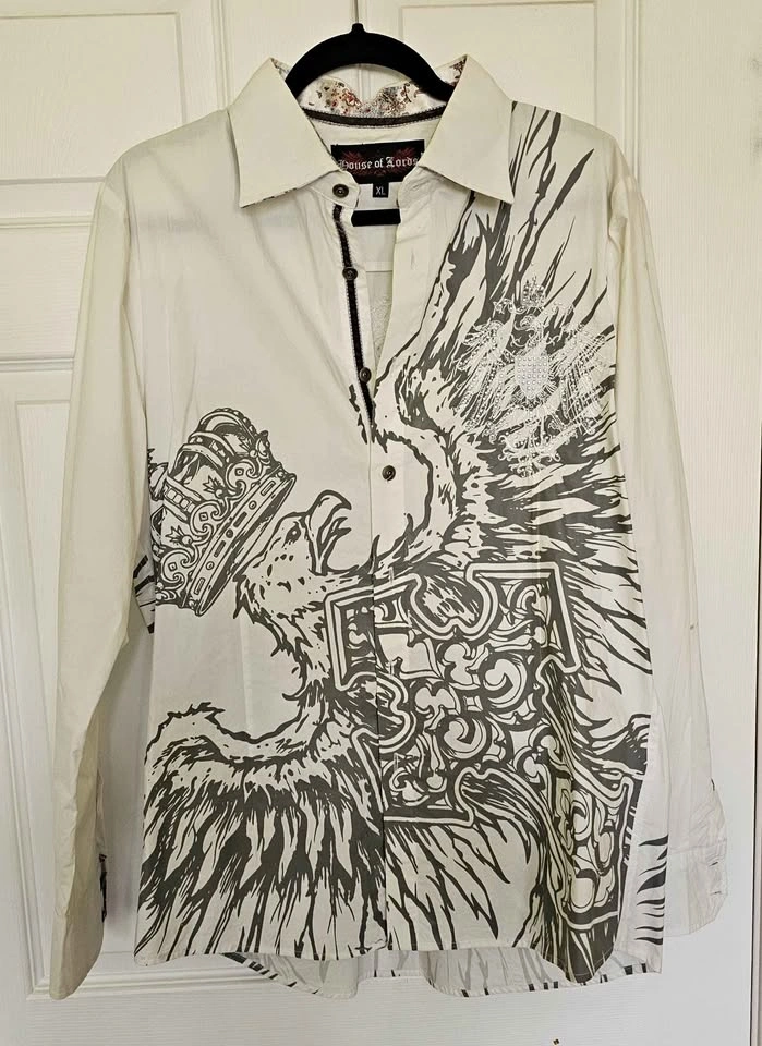 House of Lords Men's Y2K Gothic Eagle Rhinestone Shirt - XL