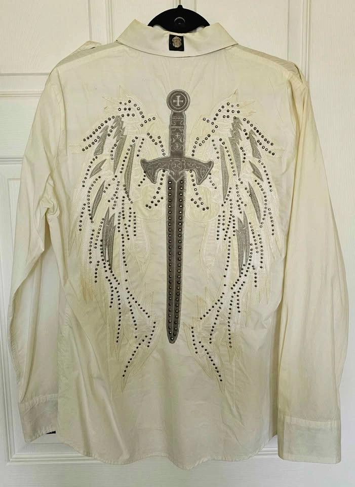 House of Lords Men's Y2K Gothic Angel Wings & Sword Shirt - photo 2
