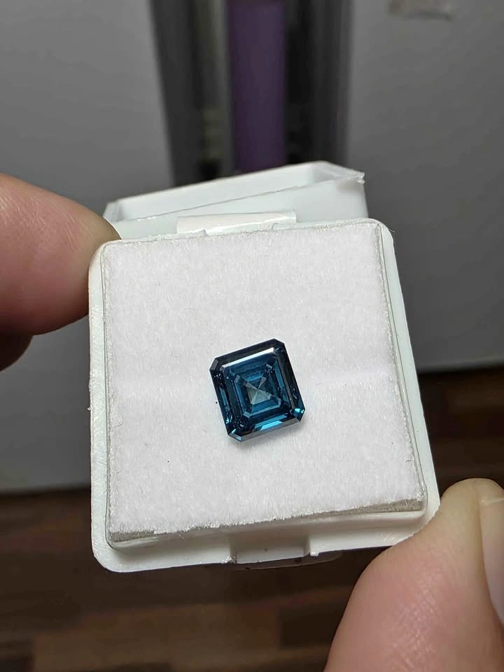 Two Karat Lab Grown Asscher Cut Blue Green Diamond