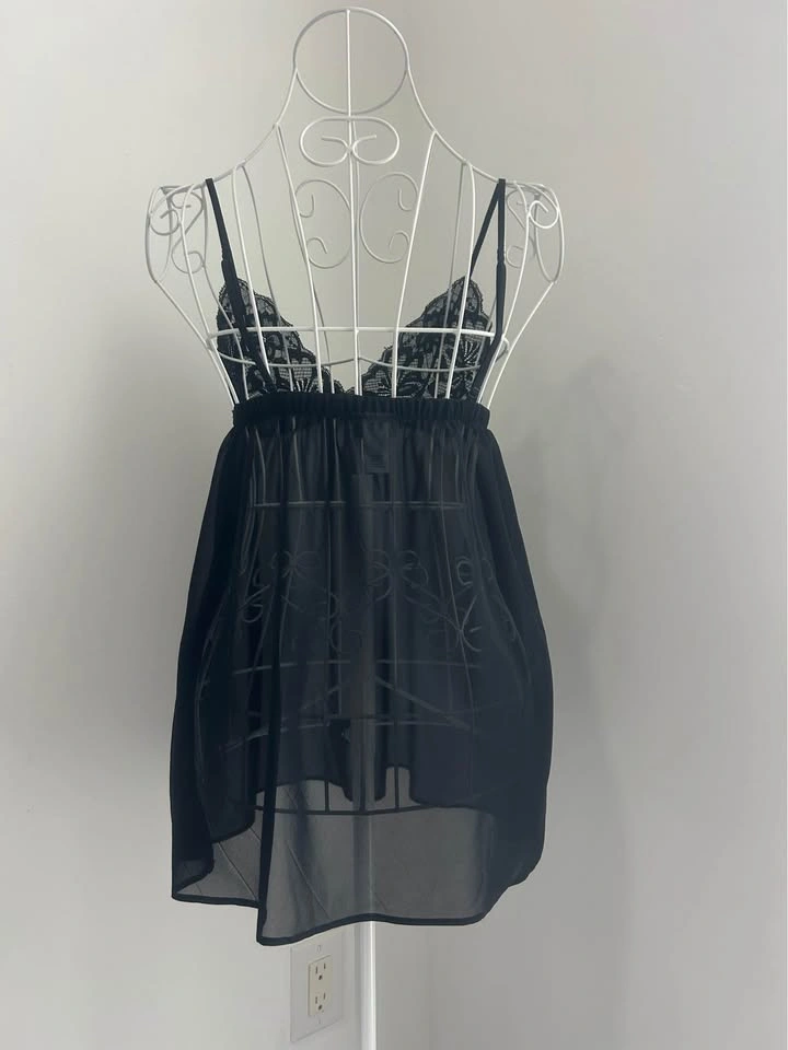 LA SENZA Black Lace Chiffon Babydoll Chemise - Size Small - photo 2
