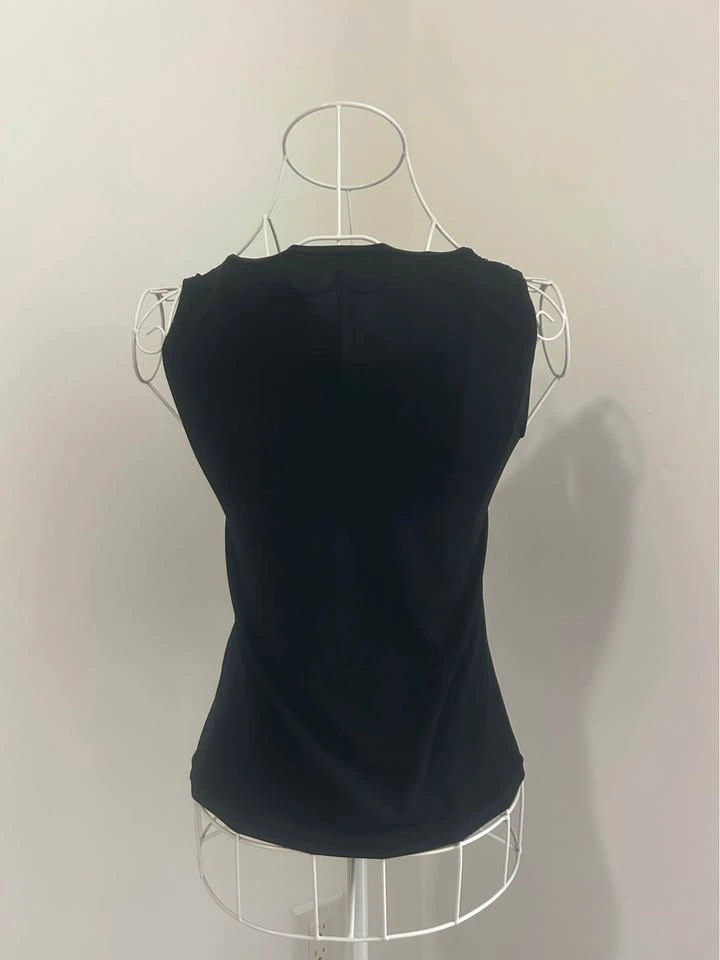 Black Sequin Embellished Tank Top Silver Beaded Scoop Neck - photo 2