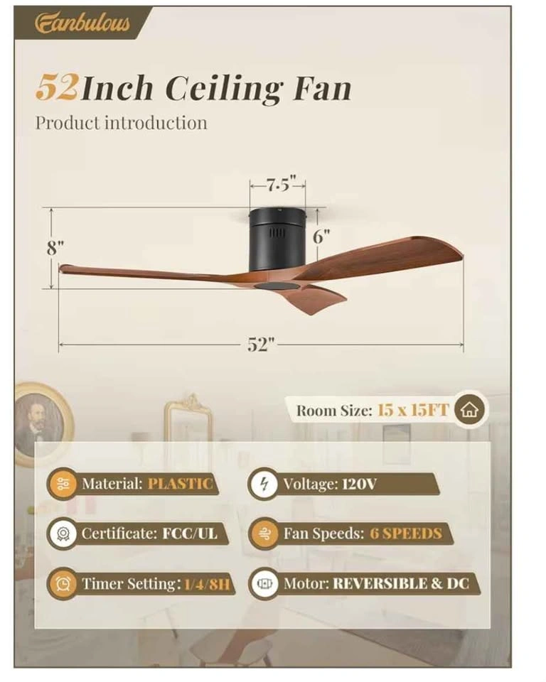 Brand New 52" Low Profile Ceiling Fan, Walnut - photo 5