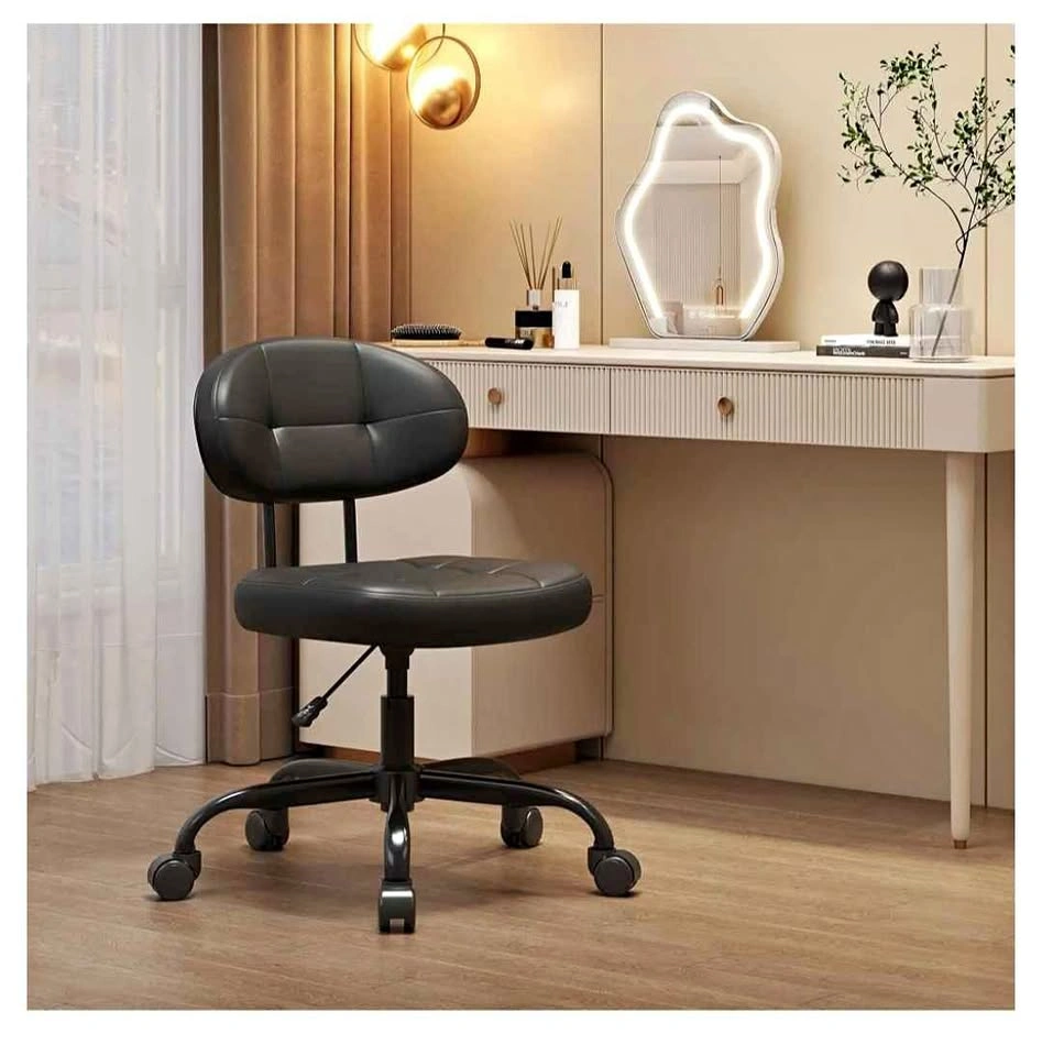 Brand new Black Faux Leather Swivel Rolling Stool with Backrest