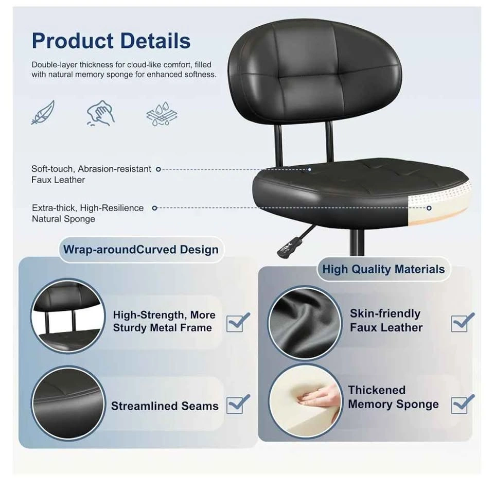 Brand new Black Faux Leather Swivel Rolling Stool with Backrest - photo 4