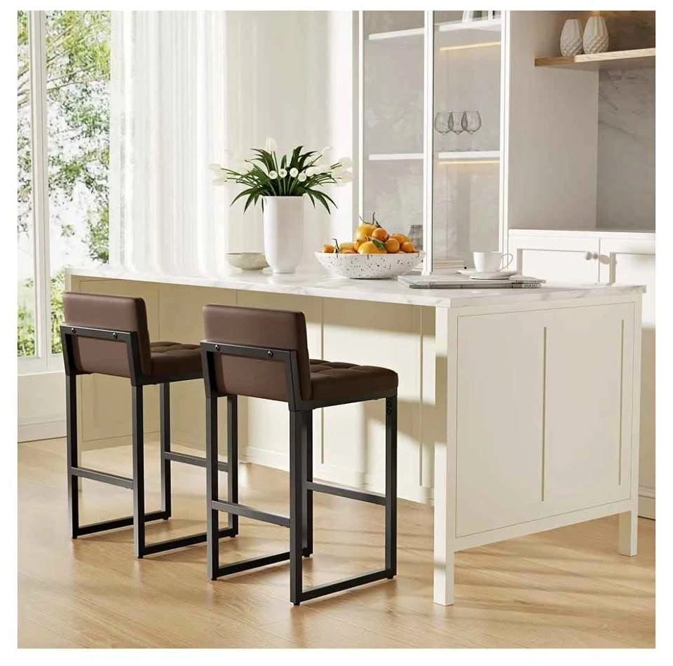 Brand new Set of 2 Brown Faux Leather 24" Bar Stools