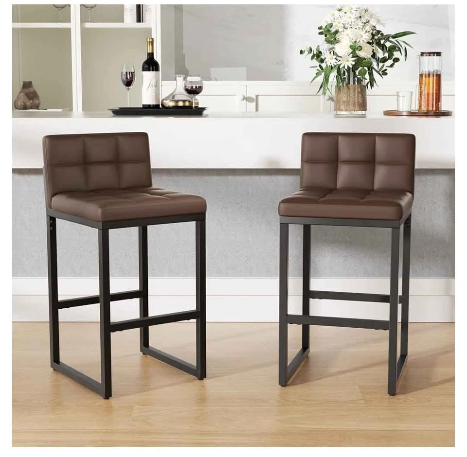 Brand new Set of 2 Brown Faux Leather 24" Bar Stools - photo 5