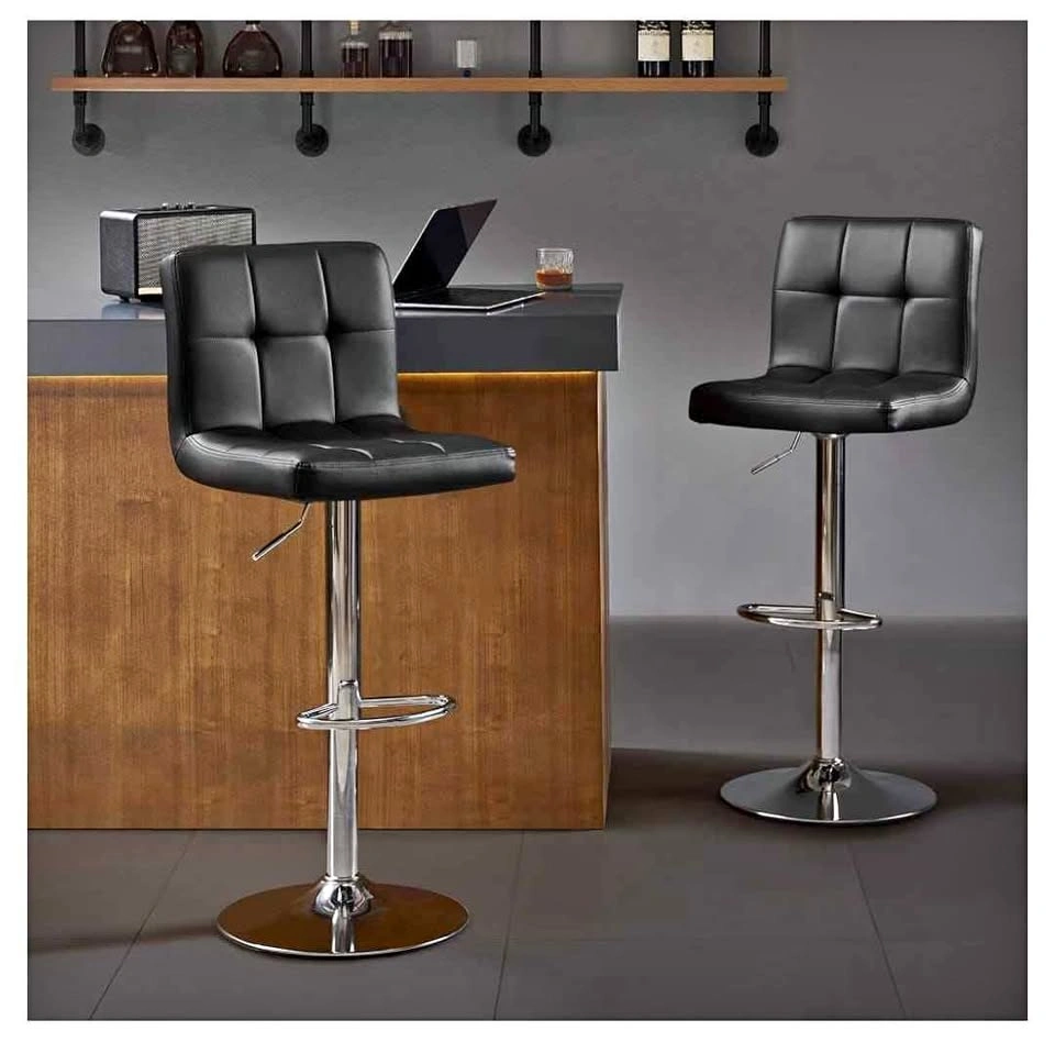 Brand new Set of 2 Black Faux Leather Adjustable Swivel Bar Stoo