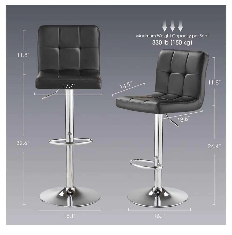 Brand new Set of 2 Black Faux Leather Adjustable Swivel Bar Stoo - photo 4