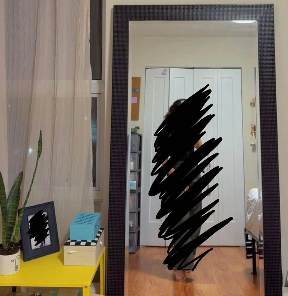 Full size mirror with black frame