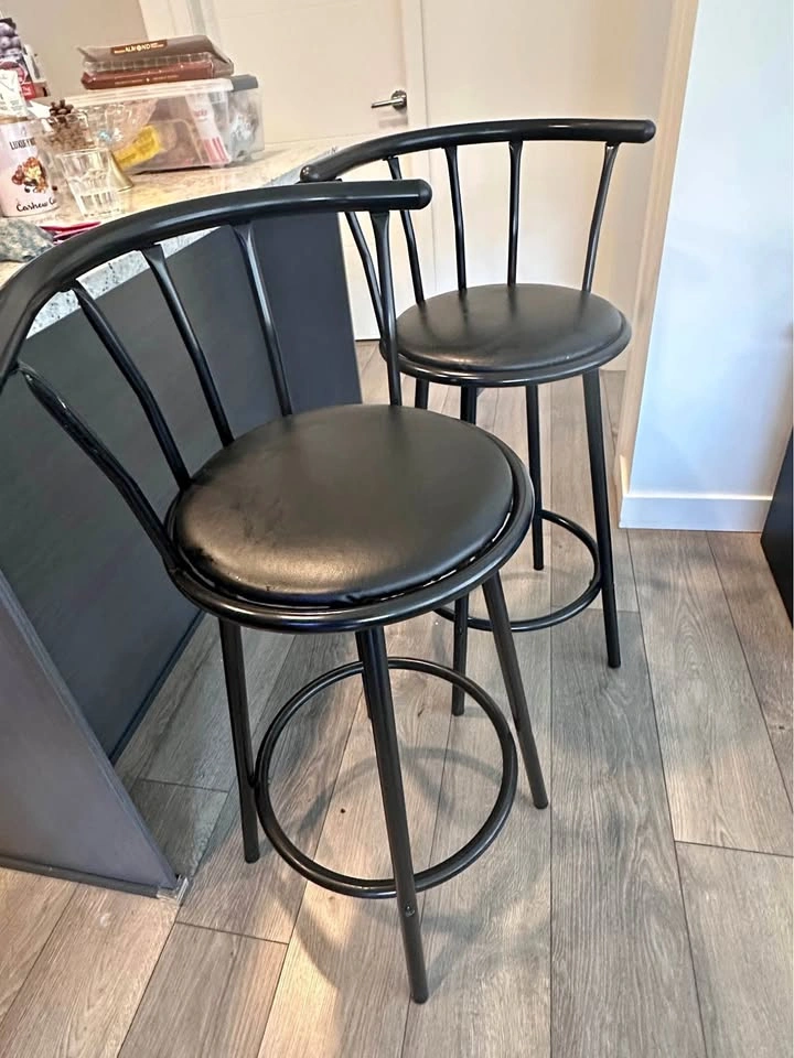 Pair of Black Metal Swivel Bar Stools