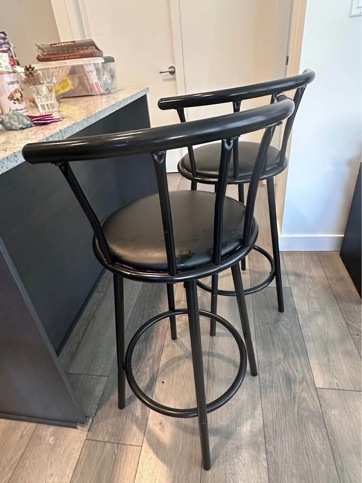 Pair of Black Metal Swivel Bar Stools - photo 2