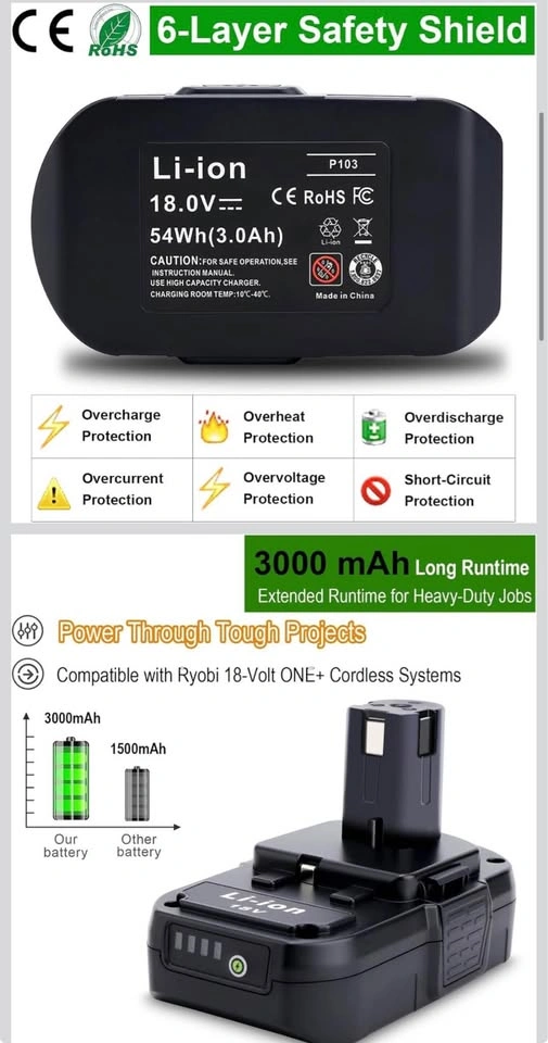 2-Pack 18V 3.0Ah Lithium Batteries Compatible with Ryobi ONE+ - photo 2