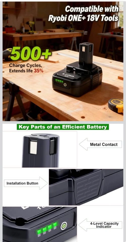 2-Pack 18V 3.0Ah Lithium Batteries Compatible with Ryobi ONE+ - photo 4