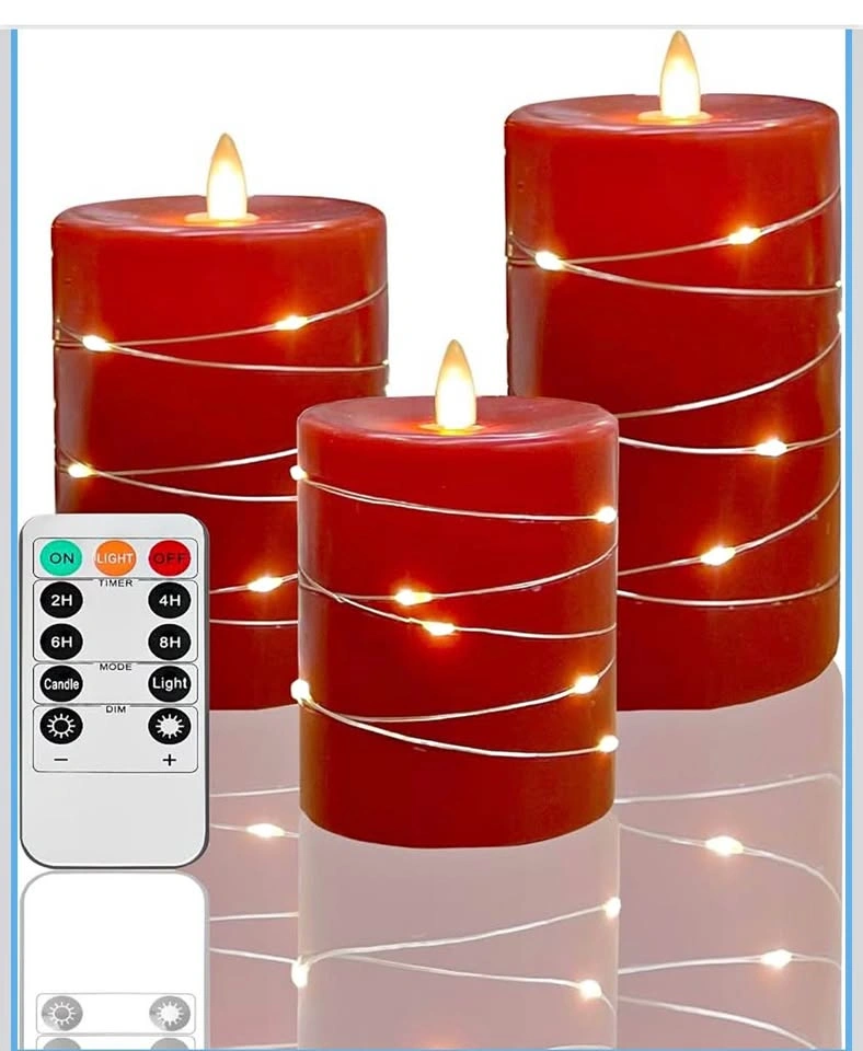 Red Flameless LED Candles with String Lights