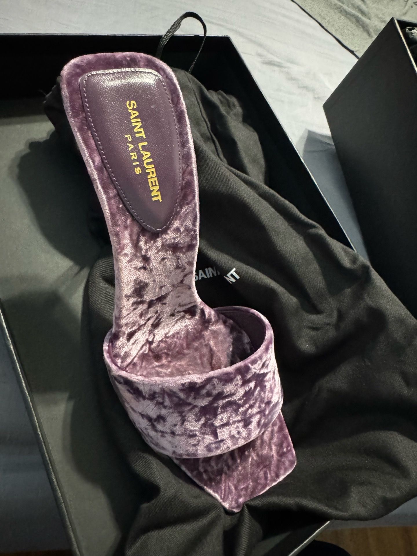 Saint Laurent Baliqua 105 Malva Purple Velvet Mule Sandals EU 38 - photo 3