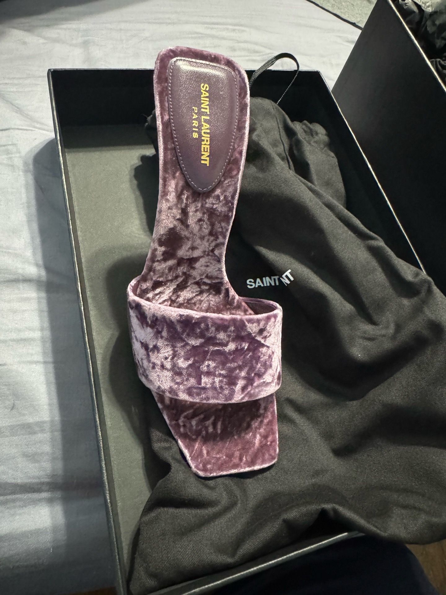 Saint Laurent Baliqua 105 Malva Purple Velvet Mule Sandals EU 38 - photo 4