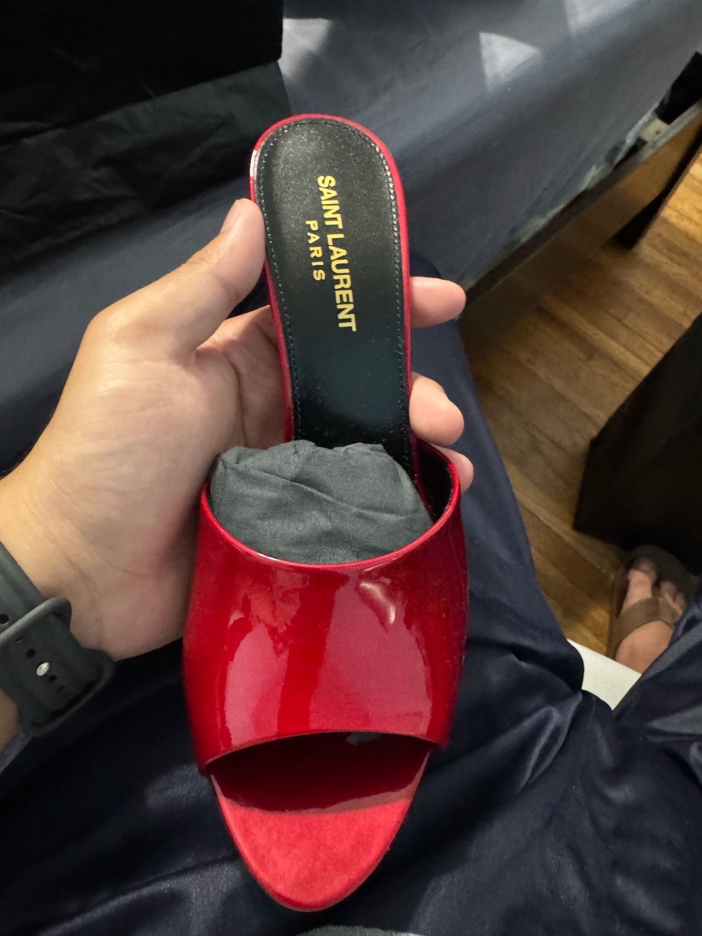 Saint Laurent Tibet Red La Patent Stiletto Mule Sandals EU38
