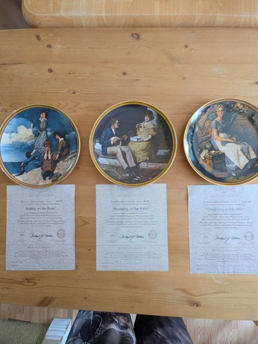 Norman Rockwell Knowles Collector Plates Set of 3 COA Original B