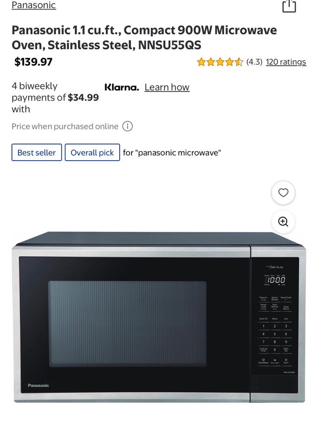 Panasonic 1.1 cu.ft. Compact 900W Microwave