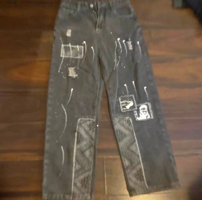 Graphic Print Paint Splatter Black Jeans