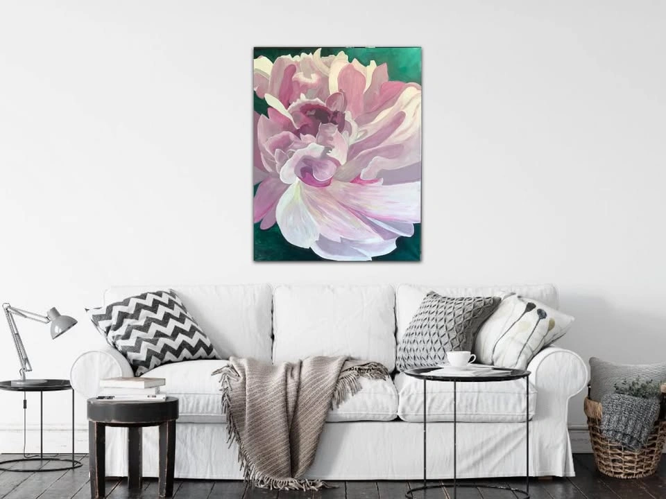 Big Peony Painting - Spring’s First Blush 24” x 30” Acrylic - photo 2
