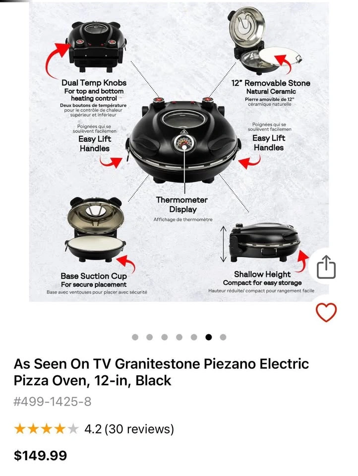 BNIB Granitestone Piezano Electric Pizza Oven (12-in, Black) - photo 3