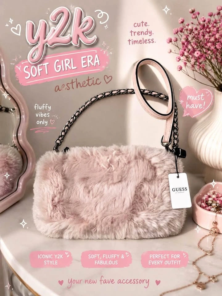 BNWT GUESS Faux Fur Y2K Shoulder Bag