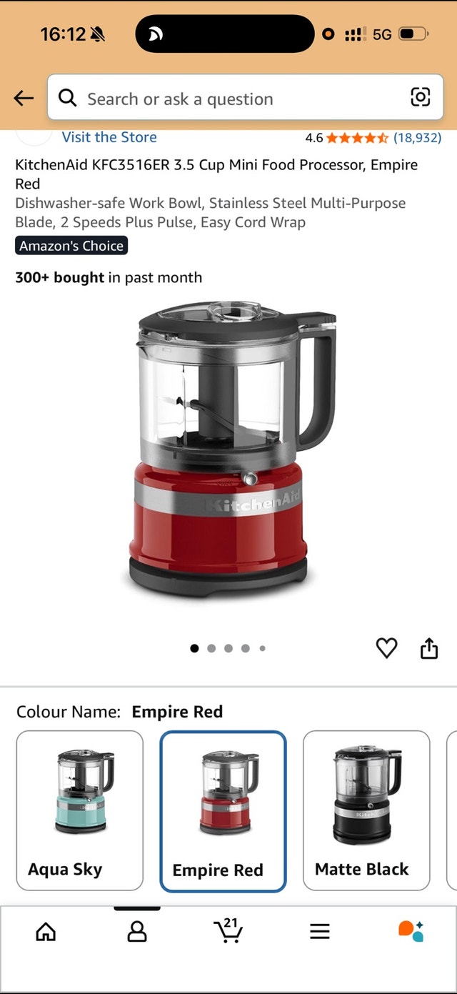 KitchenAid KFC3516ER 3.5 Cup Mini Food Processor, Empire Red