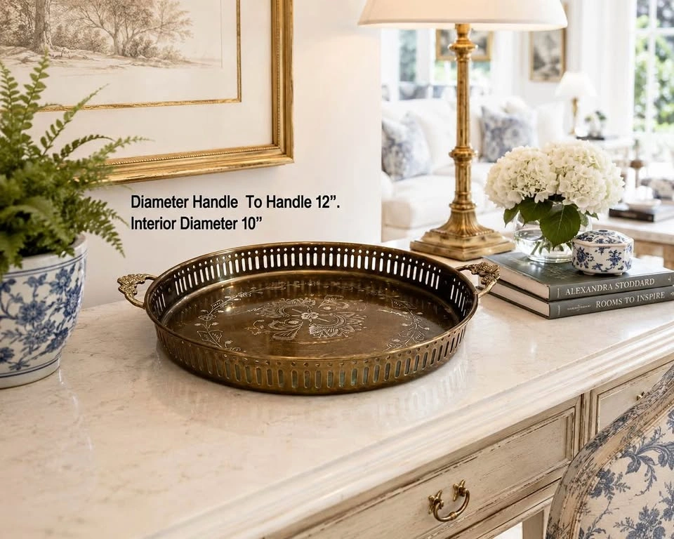 Tray Vintage Brass Gallery Rim