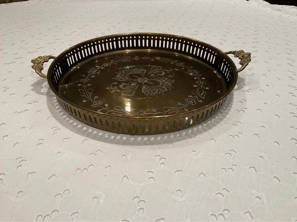 Tray Vintage Brass Gallery Rim - photo 5