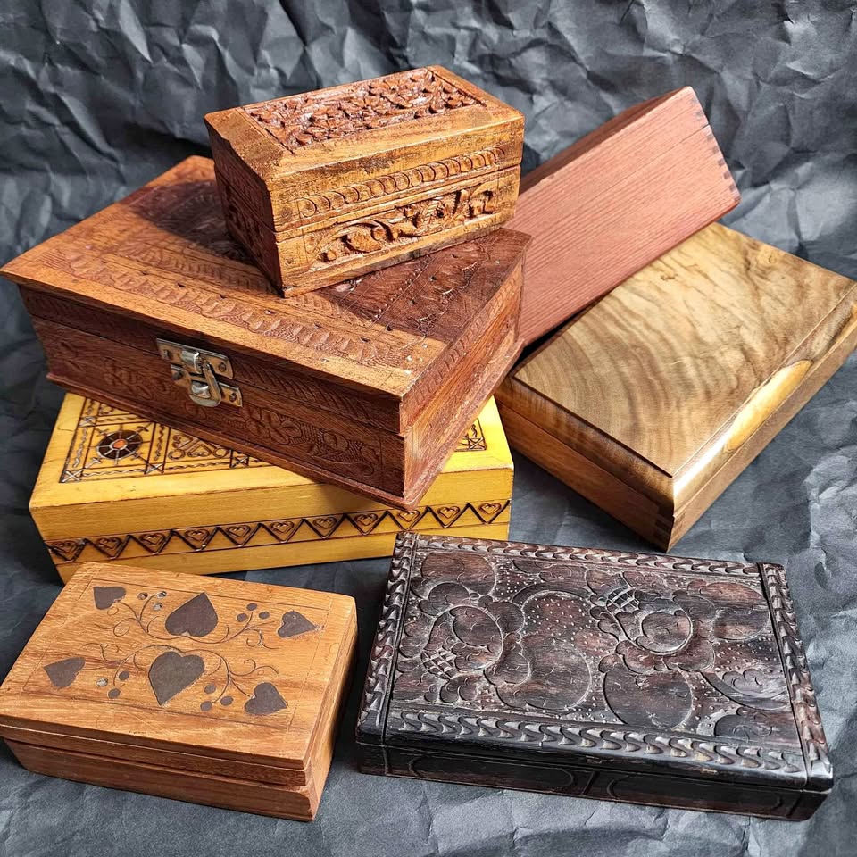 Vintage antique wood trinket jewelry boxes