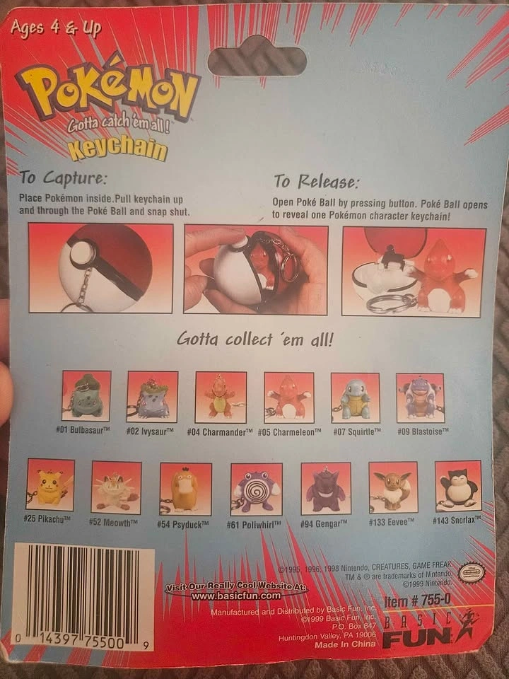 Pokemon Vintage Meowth Pokeball Keychain New Sealed 1999 - photo 2