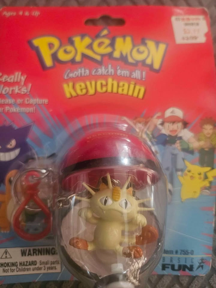 Pokemon Vintage Meowth Pokeball Keychain New Sealed 1999 - photo 5