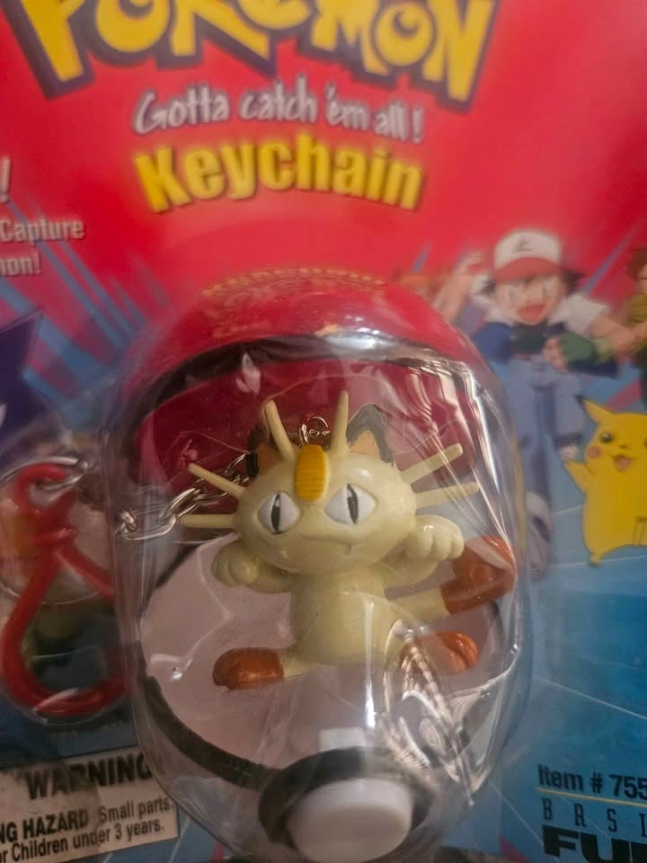 Pokemon Vintage Meowth Pokeball Keychain New Sealed 1999 - photo 4