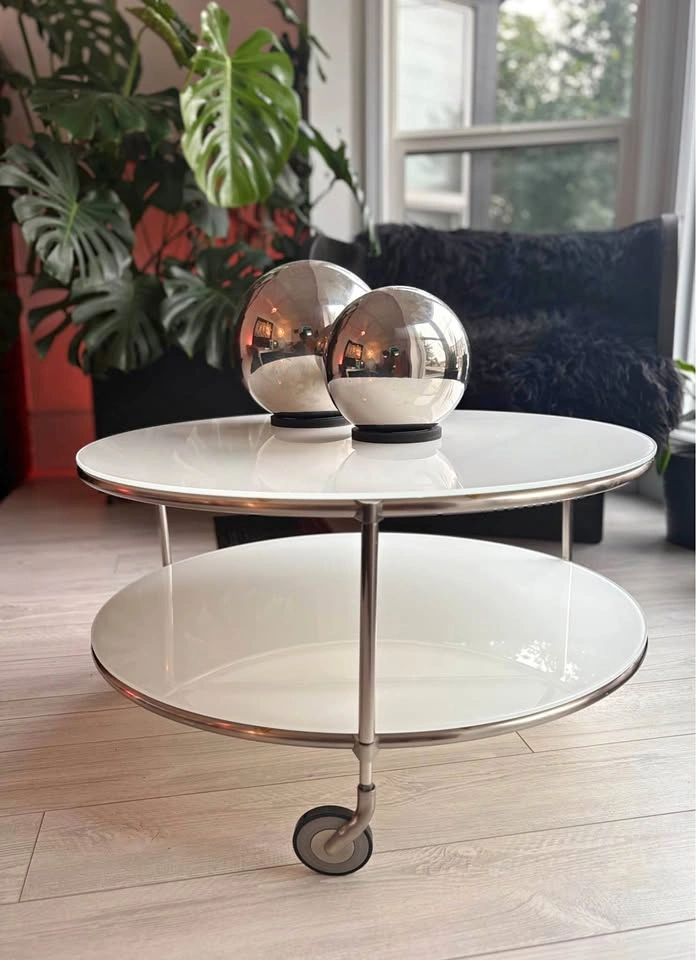 VINTAGE OPALINE GLASS STRIND COFFEE TABLE BY IKEA