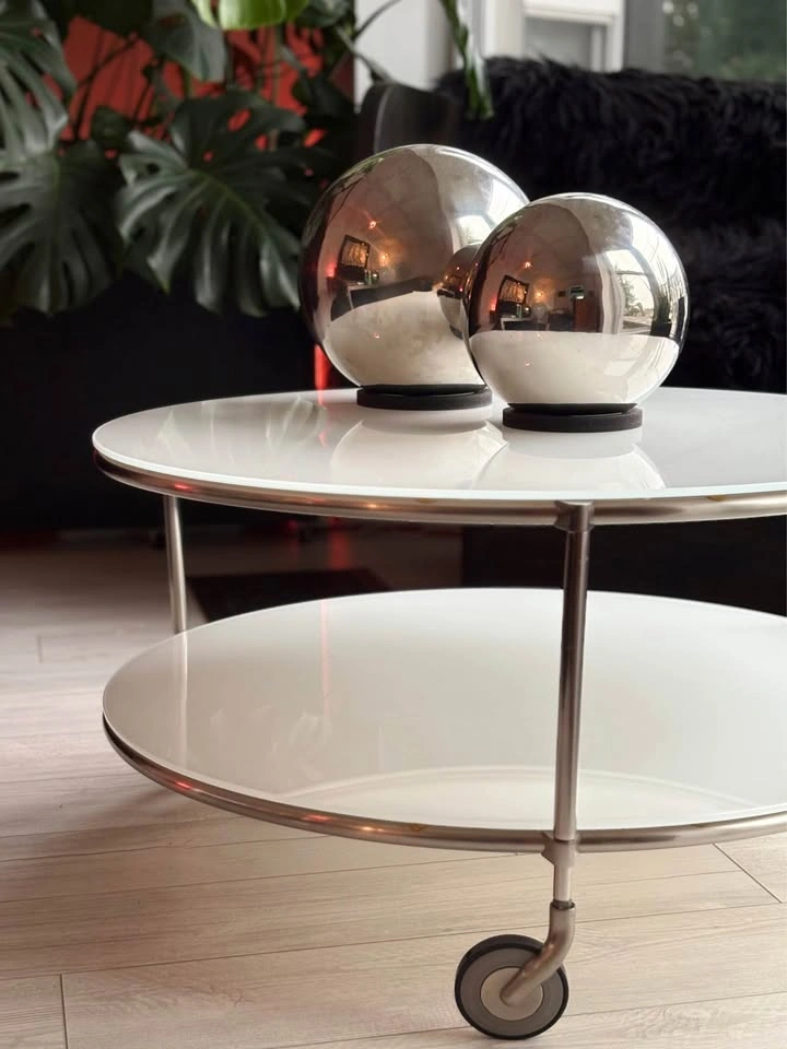 VINTAGE OPALINE GLASS STRIND COFFEE TABLE BY IKEA - photo 2