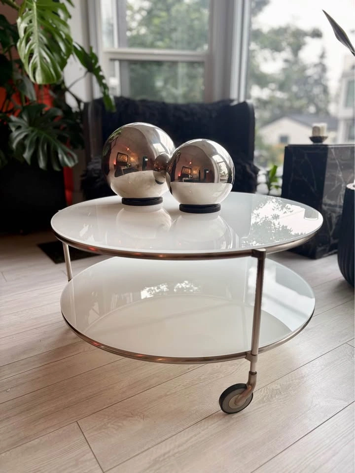VINTAGE OPALINE GLASS STRIND COFFEE TABLE BY IKEA - photo 4
