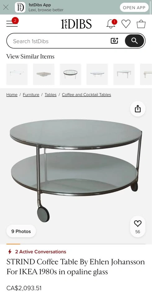 VINTAGE OPALINE GLASS STRIND COFFEE TABLE BY IKEA - photo 5