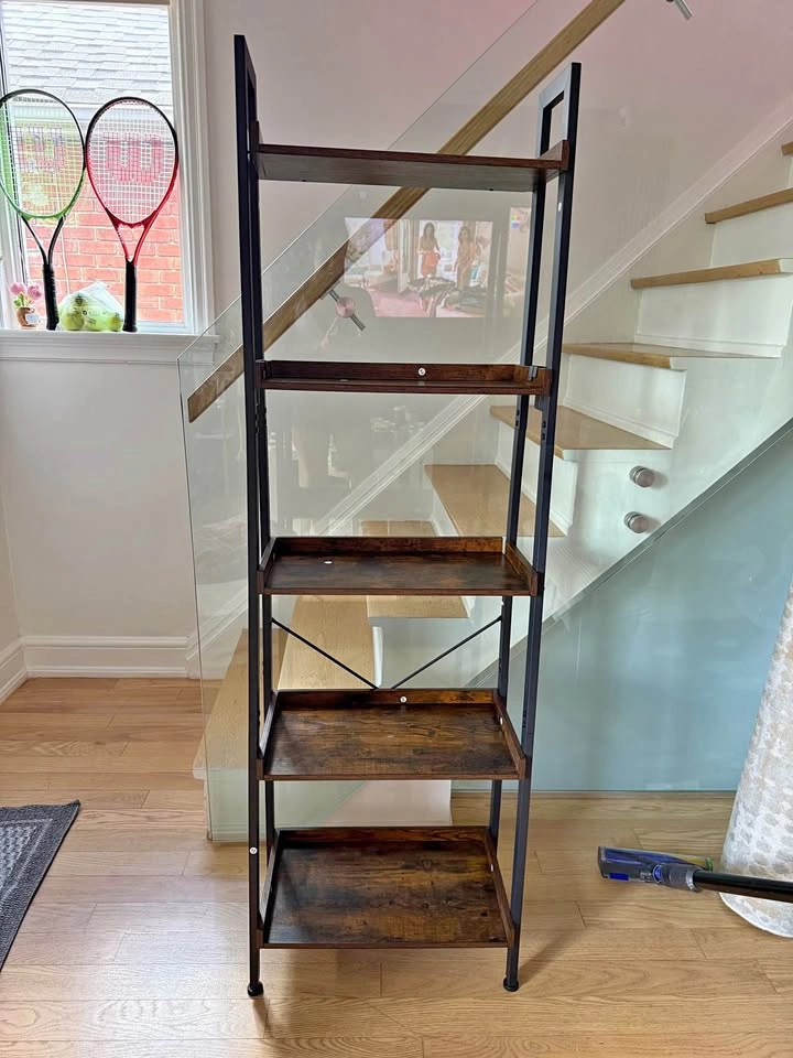 5-Tier Bookshelf / Bookcase – Rustic Wood & Metal | Fully Assemb