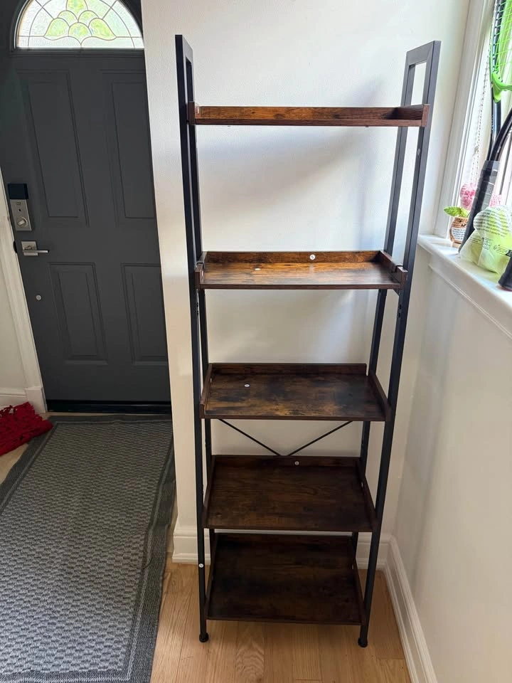 5-Tier Bookshelf / Bookcase – Rustic Wood & Metal | Fully Assemb - photo 2