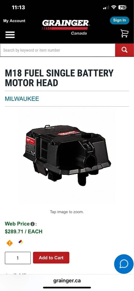 Milwaukee single battery vacuum motorhead