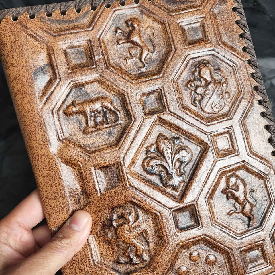 Italy real leather notebook book cover 3d embossed handmade - photo 3