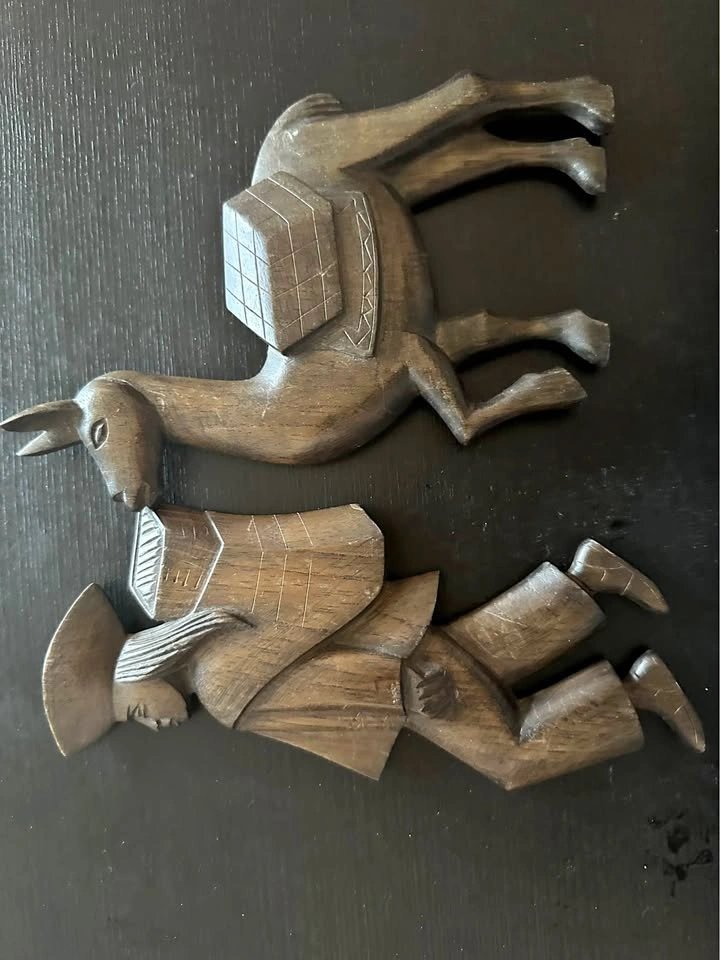 Vintage Hand-Carved Wooden Folk Art Wall Hangings (Set of 2)