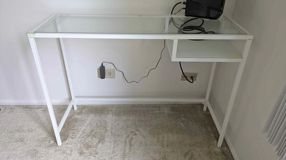 IKEA Laptop table, white/glass top