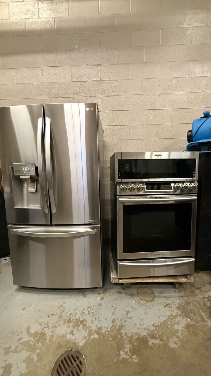Stove, refrigerator and microwave stainless steel appliances