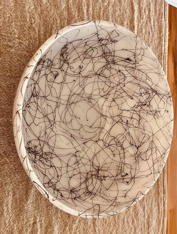 Hazel Atlas Black Drizzle Spaghetti String Milk Glass Bowl - photo 2