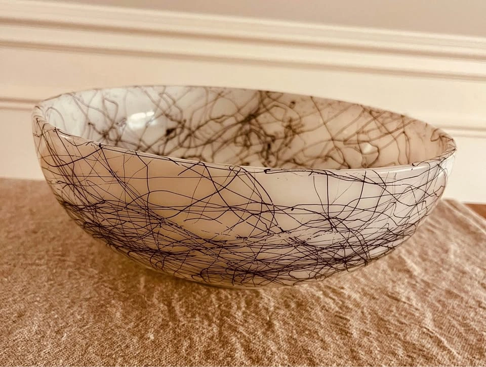 Hazel Atlas Black Drizzle Spaghetti String Milk Glass Bowl - photo 4
