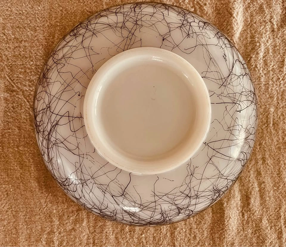 Hazel Atlas Black Drizzle Spaghetti String Milk Glass Bowl - photo 5