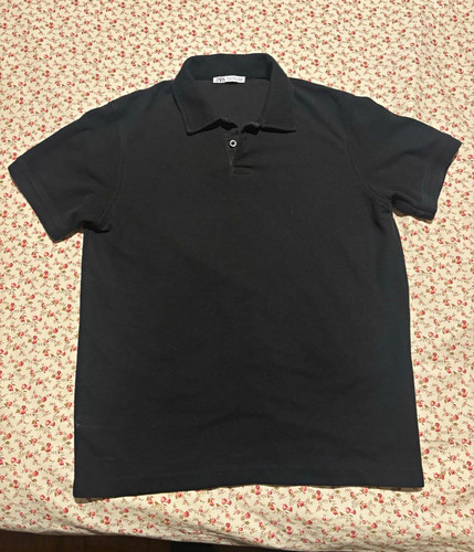 Zara Men's Black Solid Knit Polo Shirt Size S Short Sleeve